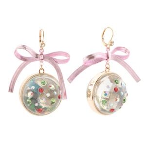 Betsey Johnson Christmas Ornament Pink Bow Earrings New